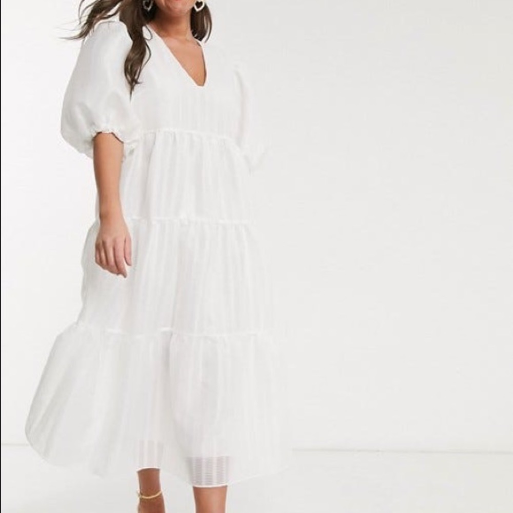 NWT ASOS EDITION tiered midi smock dress in textured stripe